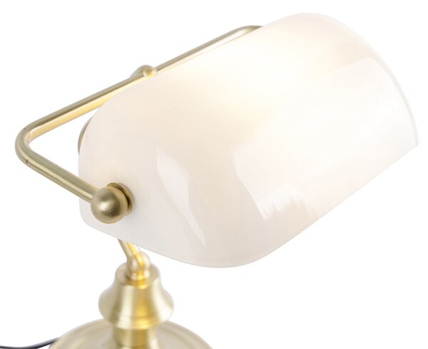 Klasična stolna lampa zlatna s opalskim staklom - Banker