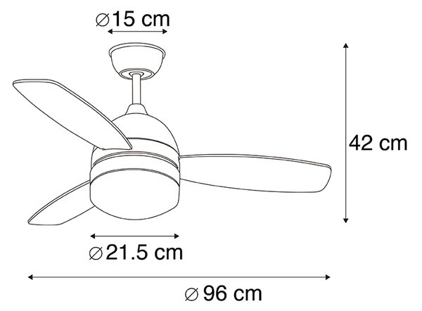 Stropni ventilator crni s uzorkom drveta 96 cm s daljinskim upravljačem - Rotar