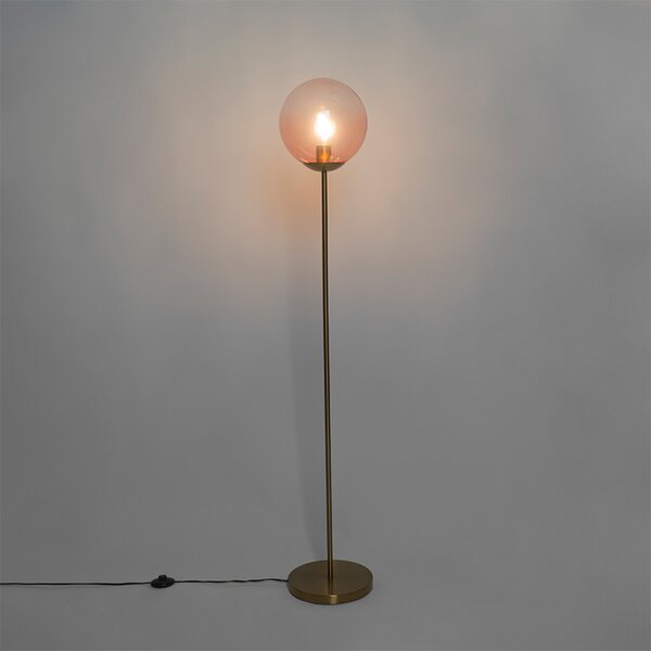 Podna lampa u stilu art deco od mesinga s ružičastim staklom - Pallon