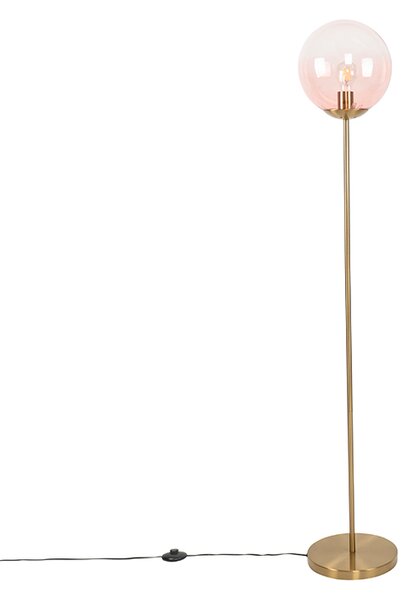 Podna lampa u stilu art deco od mesinga s ružičastim staklom - Pallon