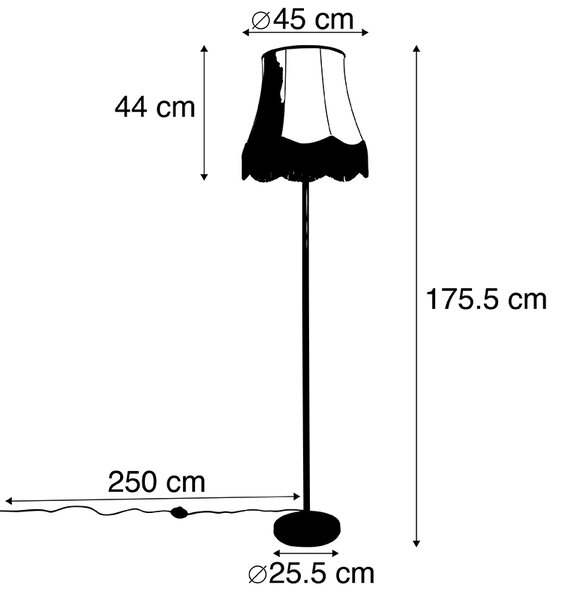 Klasična podna lampa crna s abažurom Granny B siva - Simplo
