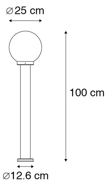 Moderna vanjska svjetiljka stupna čelik nehrđajući čelik 100 cm s plastičnom sferom IP44 - Sfera
