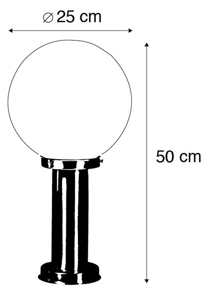 Vanjska svjetiljka čelik nehrđajući čelik 50 cm - Sfera s tjemenom za zemlju i uvodnikom za kabel
