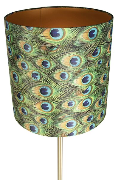 Podna lampa mesing sjenilo s paunovim perjem 40 cm - Simplo