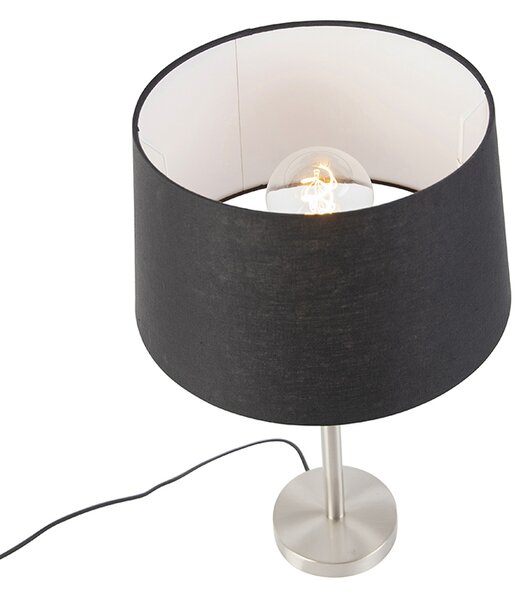 Moderna stolna svjetiljka čelik s crnim sjenilom 35 cm - Simplo