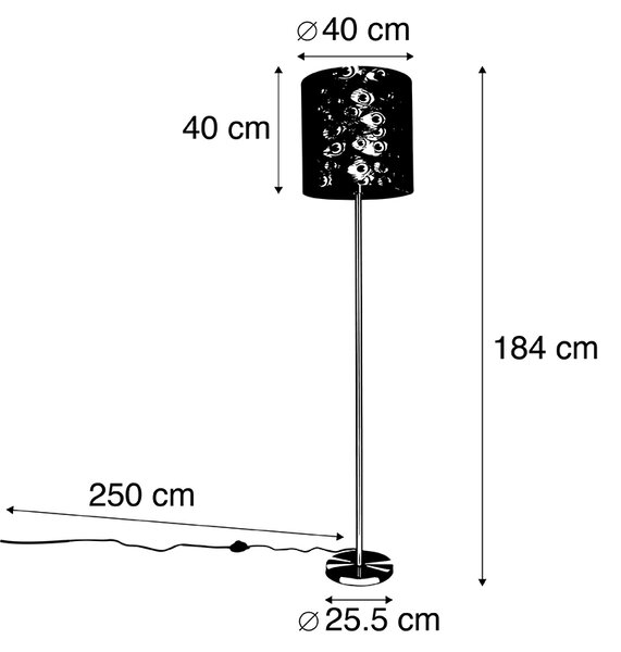 Podna lampa mesing sjenilo s paunovim perjem 40 cm - Simplo