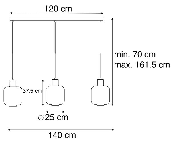 Dizajnerska viseća svjetiljka crna s dimnim staklom 3-svjetla 161,5 cm - Qara