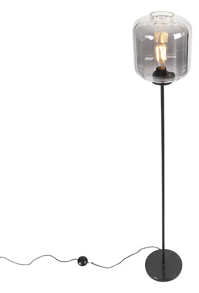 Dizajnerska podna lampa crna s dimnim staklom - Qara