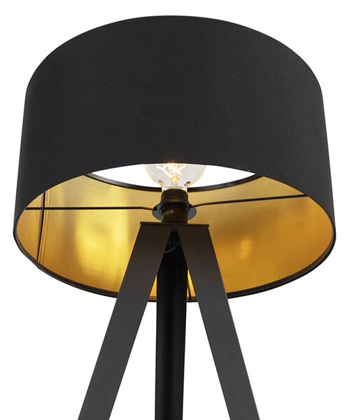 Podna lampa crna s crnim sjenilom i zlatnom unutrašnjošću - Ilse