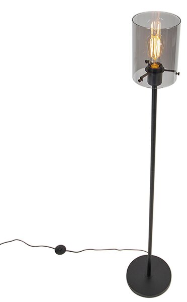 Dizajnerska podna lampa crna s dimnim staklom - Dome