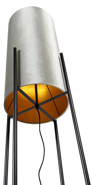 Moderna podna lampa crna s baršunastom sivom nijansom - Rich