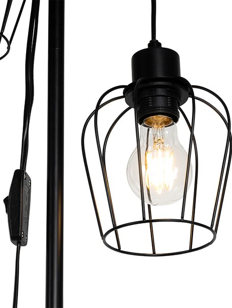 Rustikalna podna lampa crna s drvom 2-svjetla - Stronk