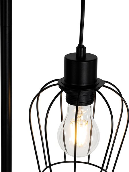 Rustikalna podna lampa crna s drvom 2-svjetla - Stronk