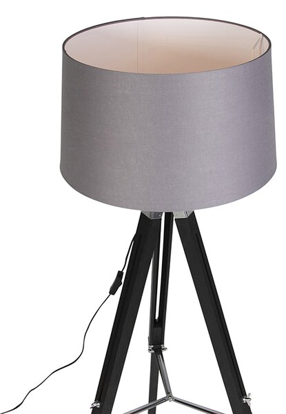 Podna lampa tronožac crna s abažurom 45 cm tamnosiva lanena