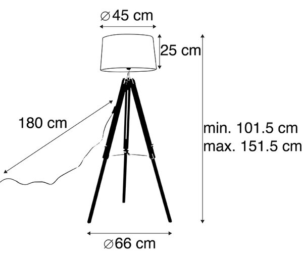 Podna lampa tronožac crna s abažurom 45 cm tamnosiva lanena