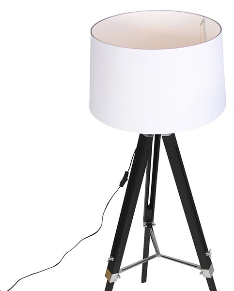 Podna lampa tronožac crna s abažurom 45 cm lanena bijela
