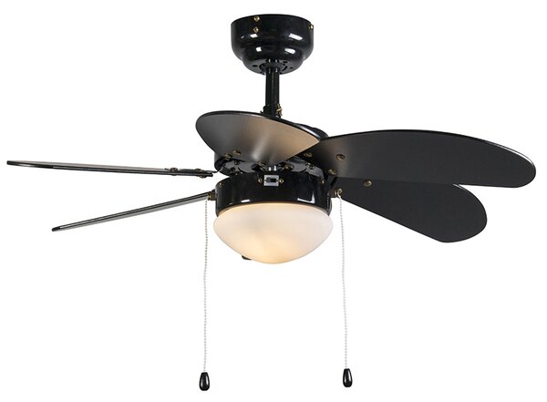 Stropni ventilator crni s printom drveta 80 cm s poteznim prekidačem - Fresh