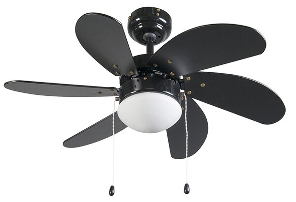 Stropni ventilator crni s printom drveta 80 cm s poteznim prekidačem - Fresh