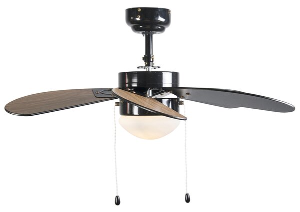 Stropni ventilator crni s printom drveta 80 cm s poteznim prekidačem - Fresh