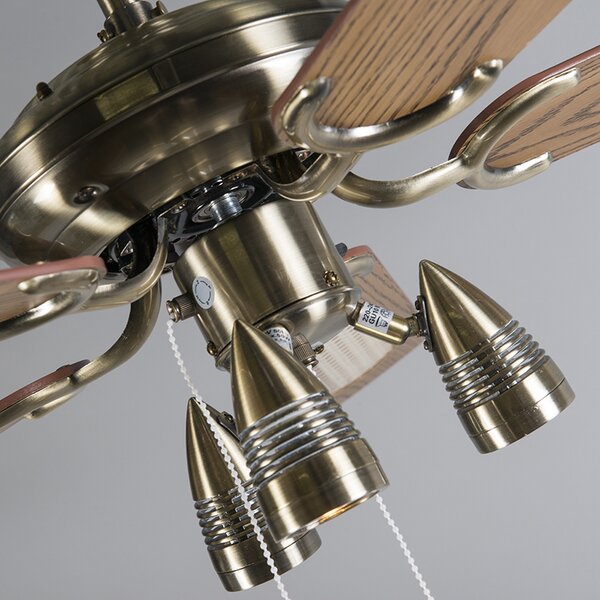 Brončani stropni ventilator s drvom 110 cm 3 svjetla s poteznim prekidačem - Mistral