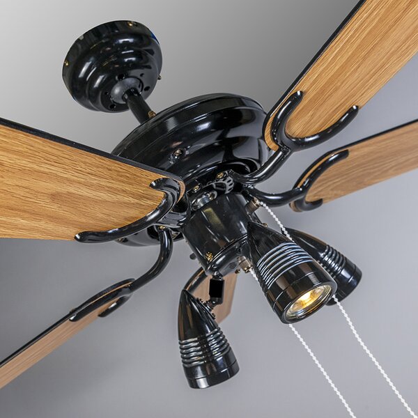 Stropni ventilator crni 110 cm 3-svjetla s poteznim prekidačem - Mistral