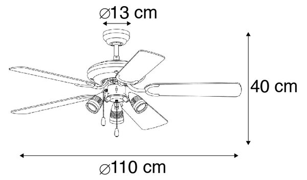 Ventilator na stropu čelični 110 cm 3-svjetla s poteznim prekidačem - Mistral