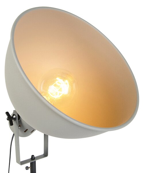 Industrijska podna lampa na drvenom tronošcu sa sivom sjenilom - Laos