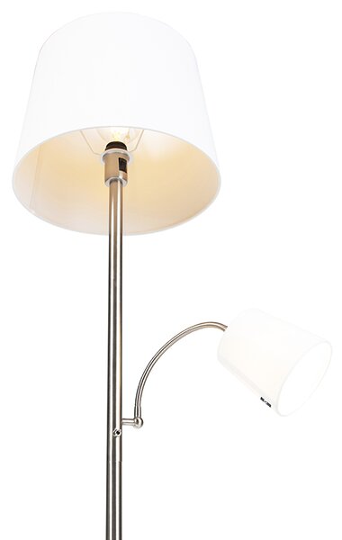Klasična podna lampa od čelika s bijelom kapom i lampom za čitanje - Retro