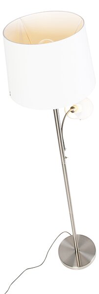 Klasična podna lampa od čelika s bijelom kapom i lampom za čitanje - Retro