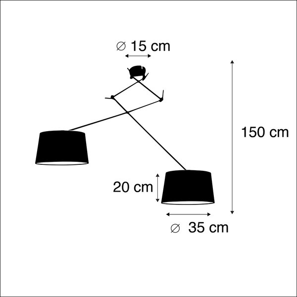 Zidna svjetiljka crna s platnenim sjenilima taupe 35 cm 2-svjetla - Blitz