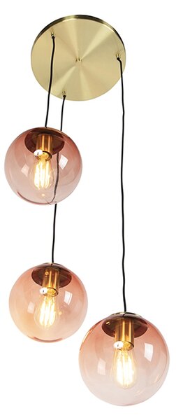 Art Deco viseća svjetiljka mesing 45 cm 3-svjetla ružičasta - Pallon