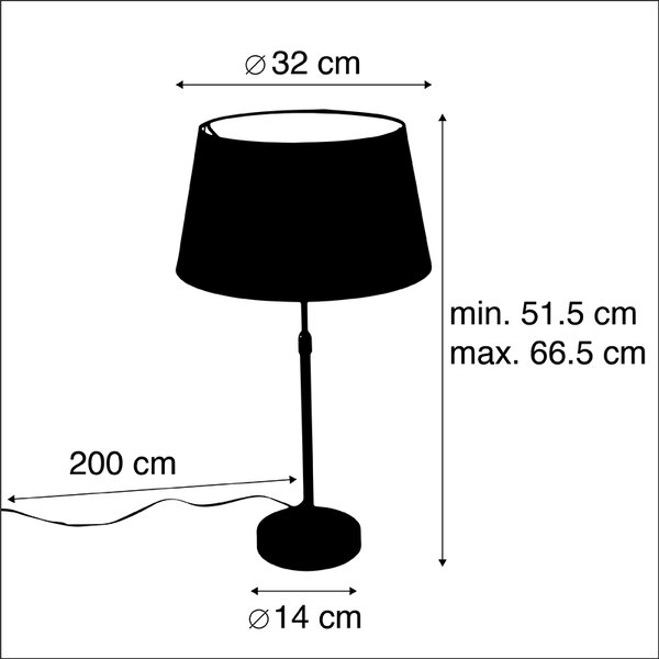 Stolna svjetiljka zlatna/mesingana s abažurom crnim sa zlatom 32 cm - Parte
