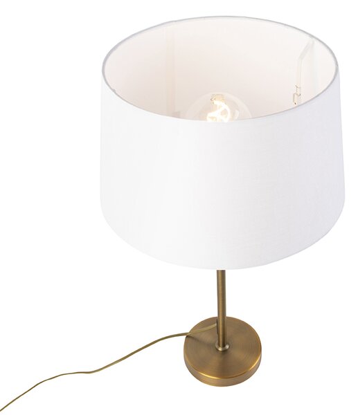 Stolna svjetiljka brončana s platnenom sjenilom bijela 35cm - Parte