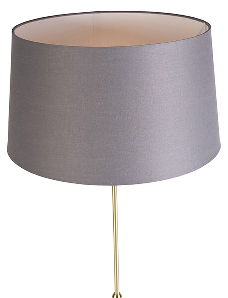 Podna lampa zlatna/mesingana s sivom sjenilom od lana 45 cm - Parte