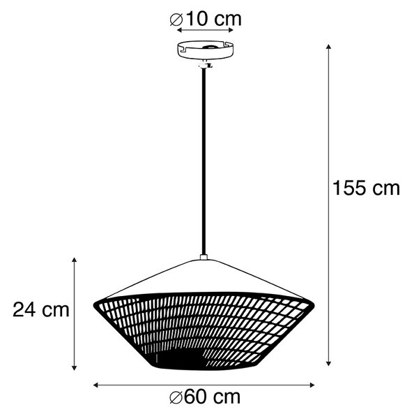 Rustikalna viseća svjetiljka žuti baršun s ratanom 60 cm - Frills Can