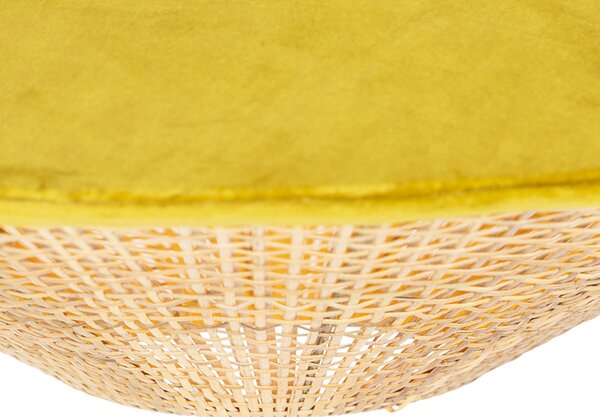 Rustikalna viseća svjetiljka žuti baršun s ratanom 60 cm - Frills Can