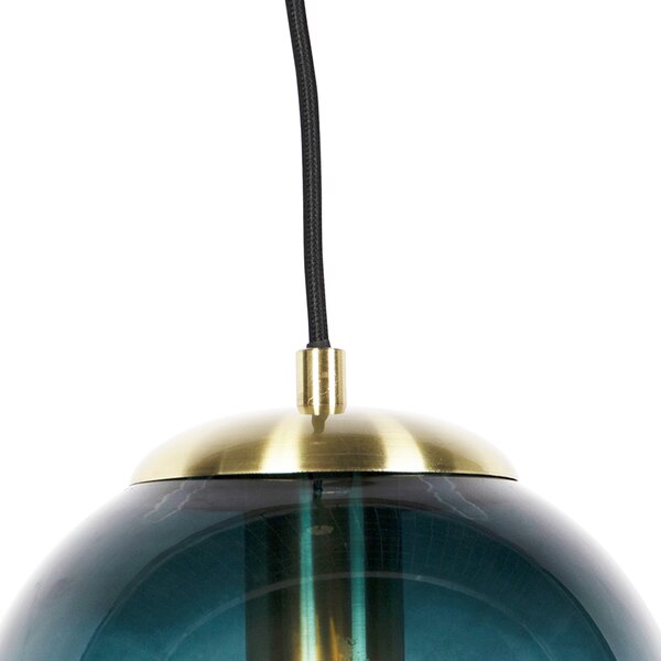 Art Deco viseća svjetiljka mesingana s ocean plavim staklom 20 cm - Pallon
