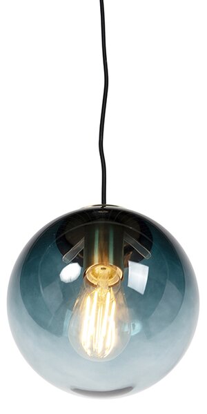 Art Deco viseća svjetiljka mesingana s ocean plavim staklom 20 cm - Pallon