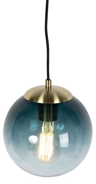 Art Deco viseća svjetiljka mesingana s ocean plavim staklom 20 cm - Pallon