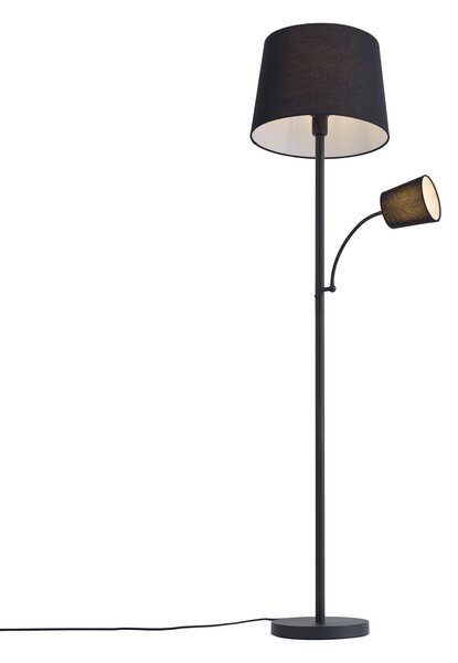 Klasična podna lampa crna s crnim sjenilom i lampom za čitanje - Retro