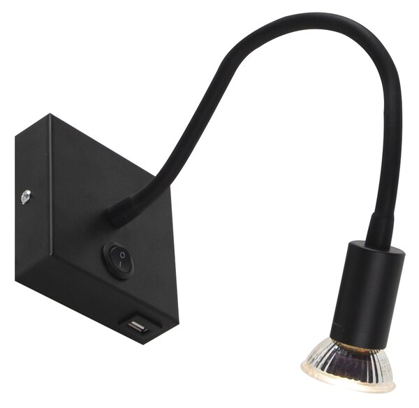 Moderna fleksibilna zidna svjetiljka USB crna - Zeno