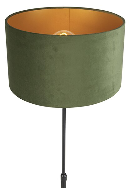 Podna lampa crna s baršunastim sjenilom zelenim sa zlatom 35 cm - Parte