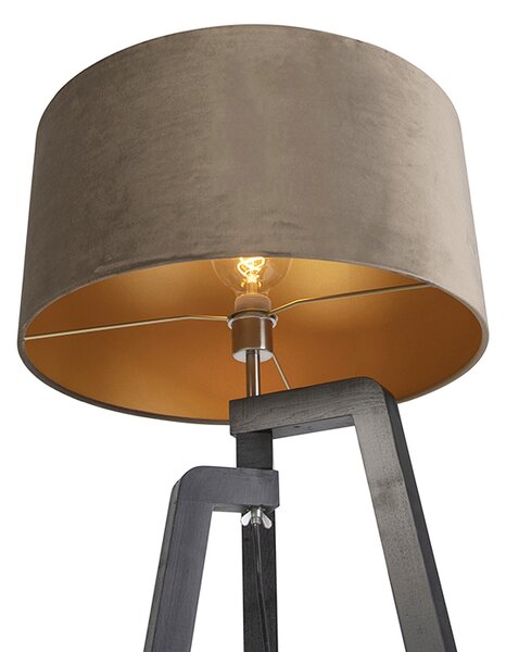 Podna lampa tronožac crna s taupe sjenilom i zlatom 50 cm - Puros