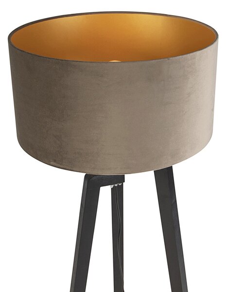 Podna lampa tronožac crna s taupe sjenilom i zlatom 50 cm - Puros