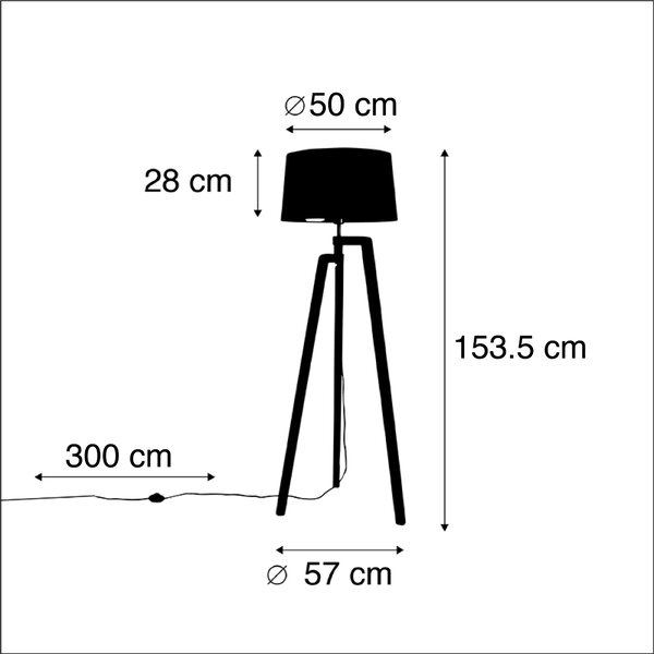 Podna lampa na tronošcu s platnenim sjenilom crna sa zlatom 50 cm - Puros