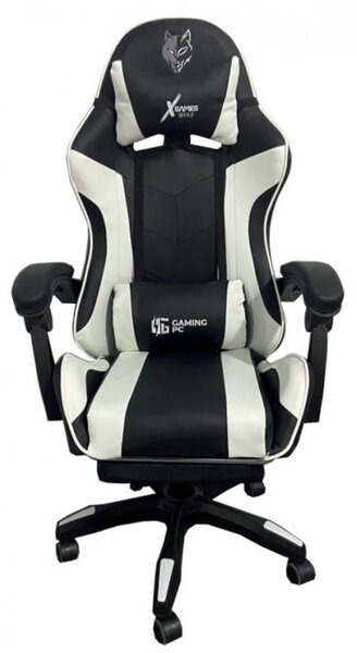ShopJK Masažna gamerska stolica podesiva eko koža crno bijela FG02