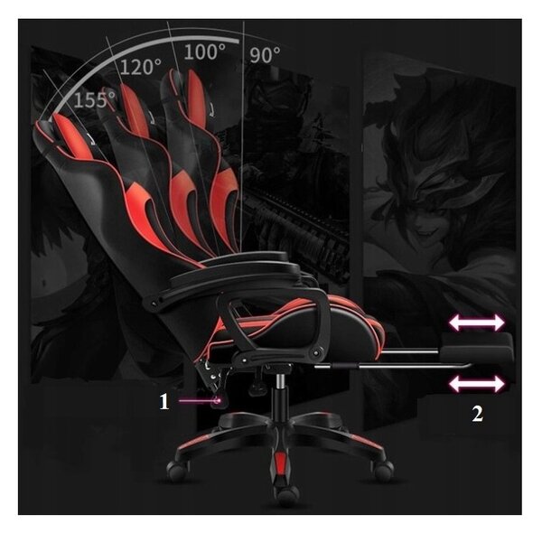 ShopJK Masažna gamerska stolica podesiva eko koža crno bijela FG02