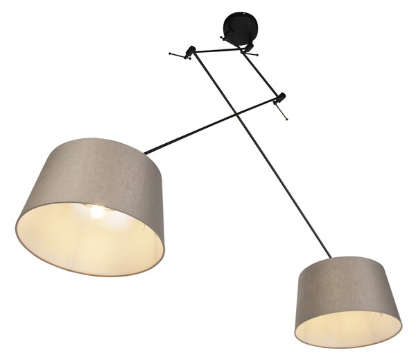 Zidna svjetiljka crna s platnenim sjenilima taupe 35 cm 2-svjetla - Blitz