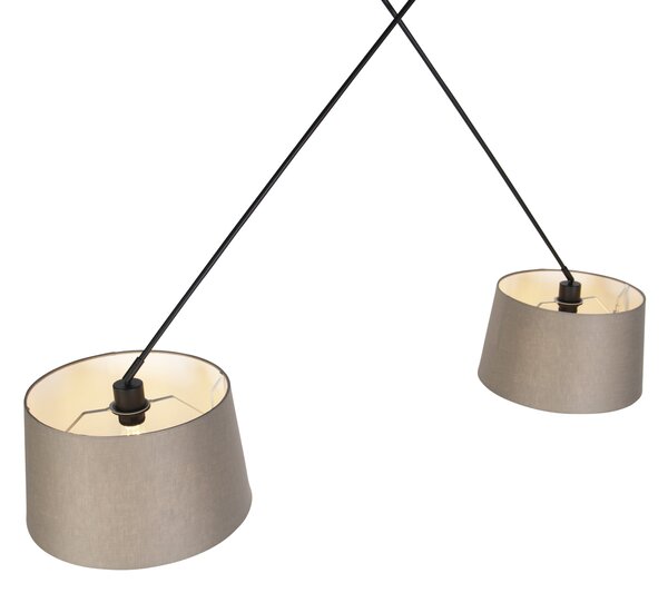 Zidna svjetiljka crna s platnenim sjenilima taupe 35 cm 2-svjetla - Blitz