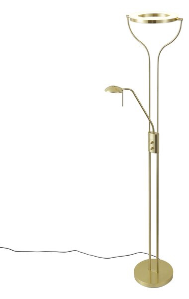 Moderna podna lampa zlatna s rukom za čitanje, uključujući LED i prigušivač - Divo